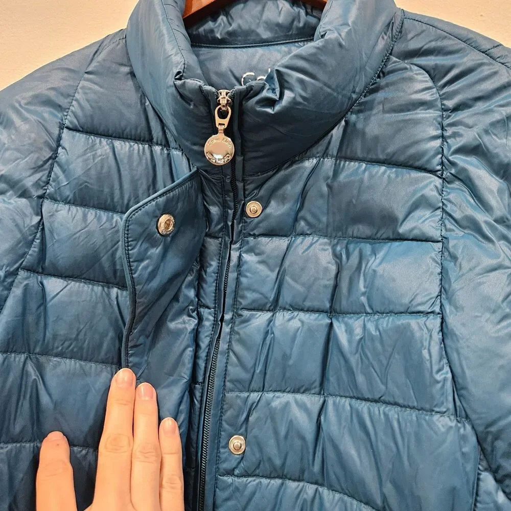 Calvin Klein Womens Packable Premium Down Puffer Jacket L Teal Blue Lightweight